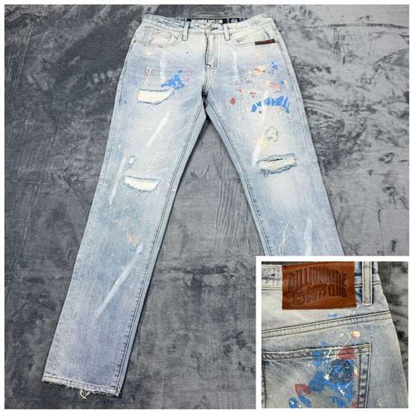 Billionaire Boys Club Mens Paint Splatter Distressed Jeans Light Wash Size 32